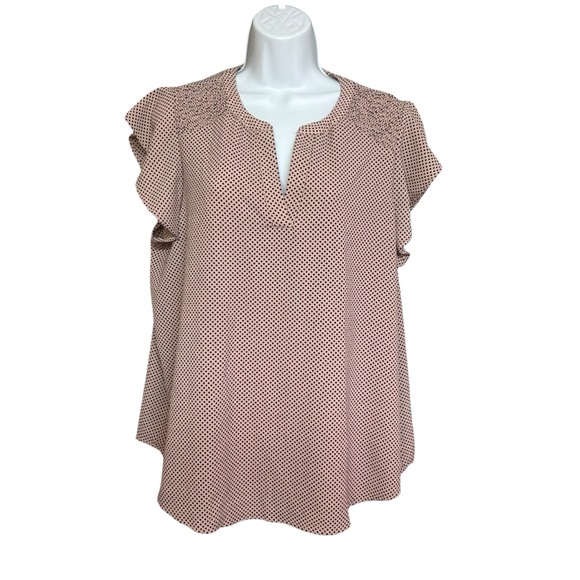 Adrianna Papell Textured Pink Polka Dot Pullover Blouse Size L - Picture 1 of 5